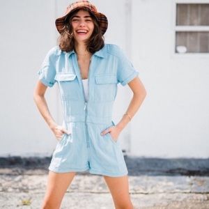 BDG Light Blue Short Sleeve Jumpsuit